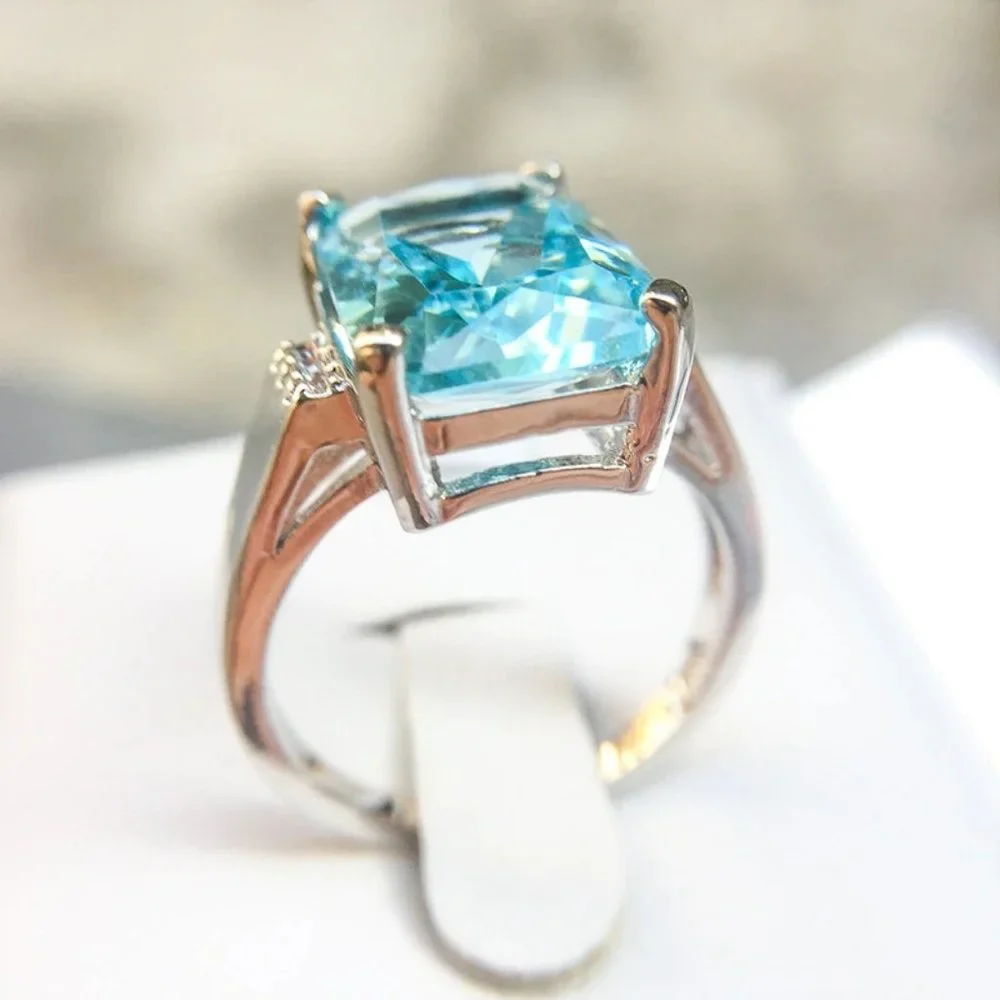 NEW Huge Aquamarine Diamond Silver Engagement Ring